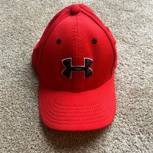 Under Armour Hat Baseball Cap Red Embroidered Logo Youth Small/Medium